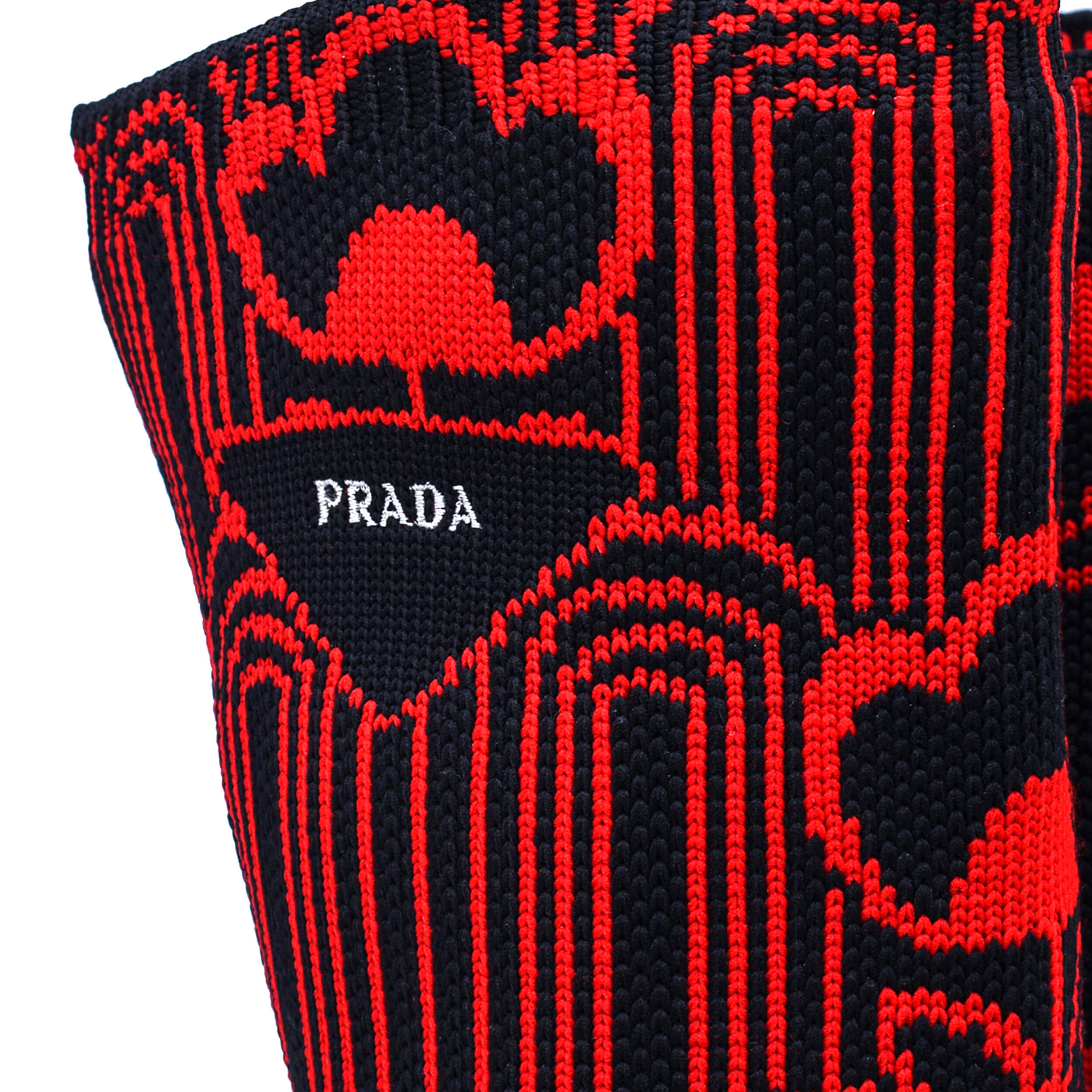 Prada - Red & Black Jacquard Thing Statement Sole Boots / 38